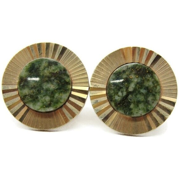 La Mode Vintage Cufflinks Karet Klad  Jade? Round Fluted Design - Picture 12 of 13